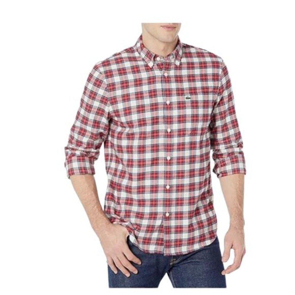 NEW Lacoste Laponie/Rouge-marine Men's Regular Fit Checkboard Print Shirt, XXL